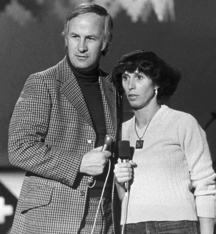 Bosse Larsson och Eva Rydberg vid tv-inspelning 1974.